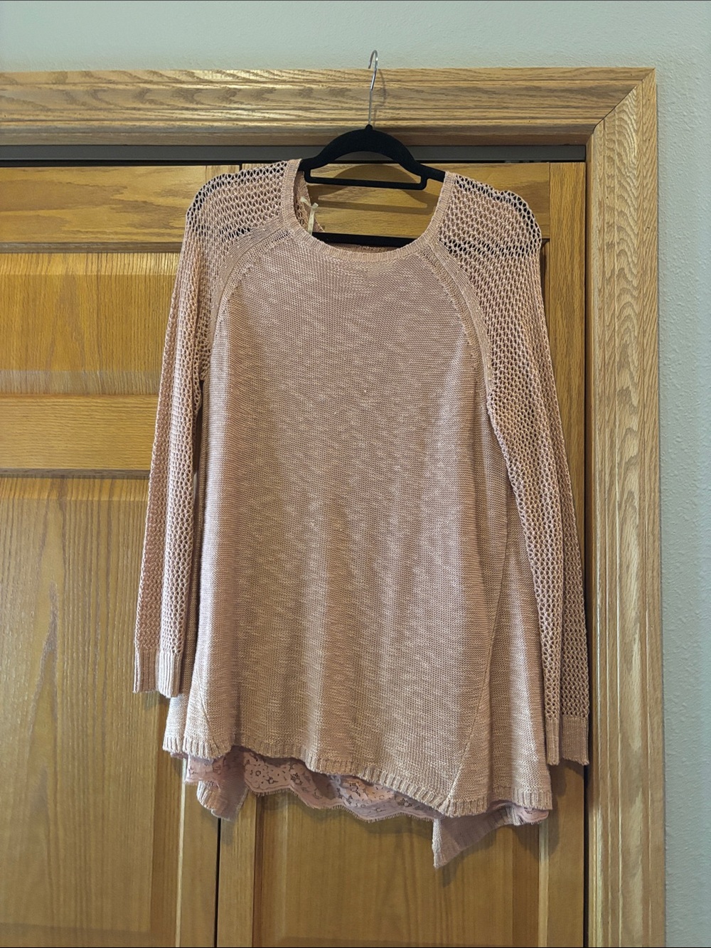 Taylor & Sage Dusty Pink Open-Weave Raglan Sweater